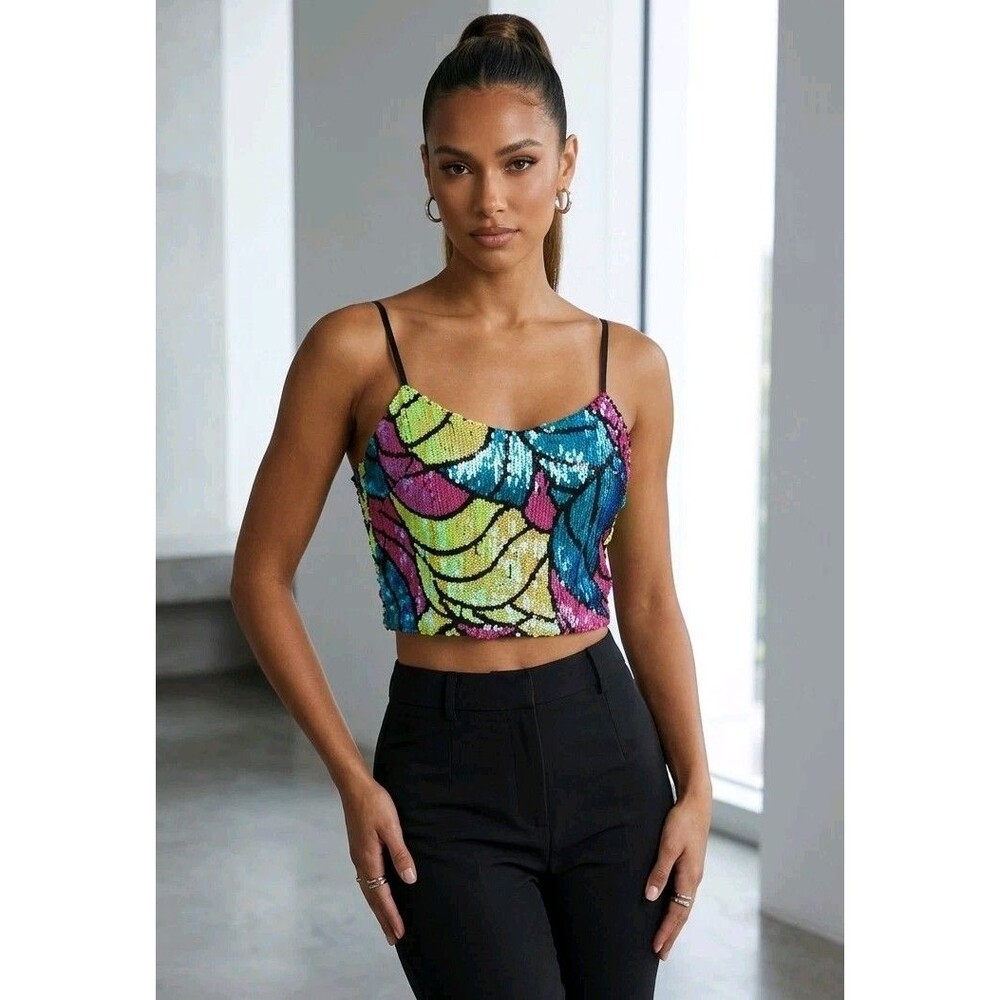 Dress The Population Sequin Crop Cami Multi Color